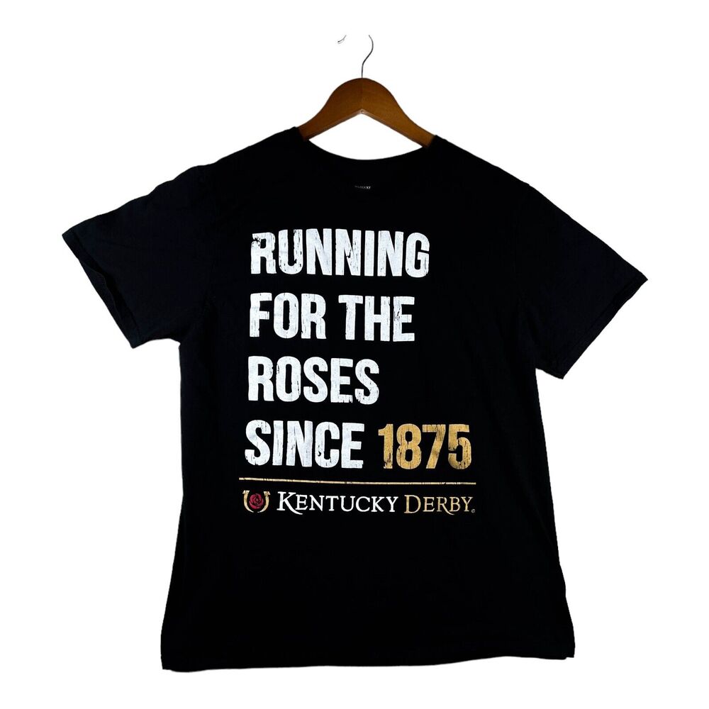 Kentucky Derby The Run for the Roses Since 1875 Black Race Horse Racing Shirt L